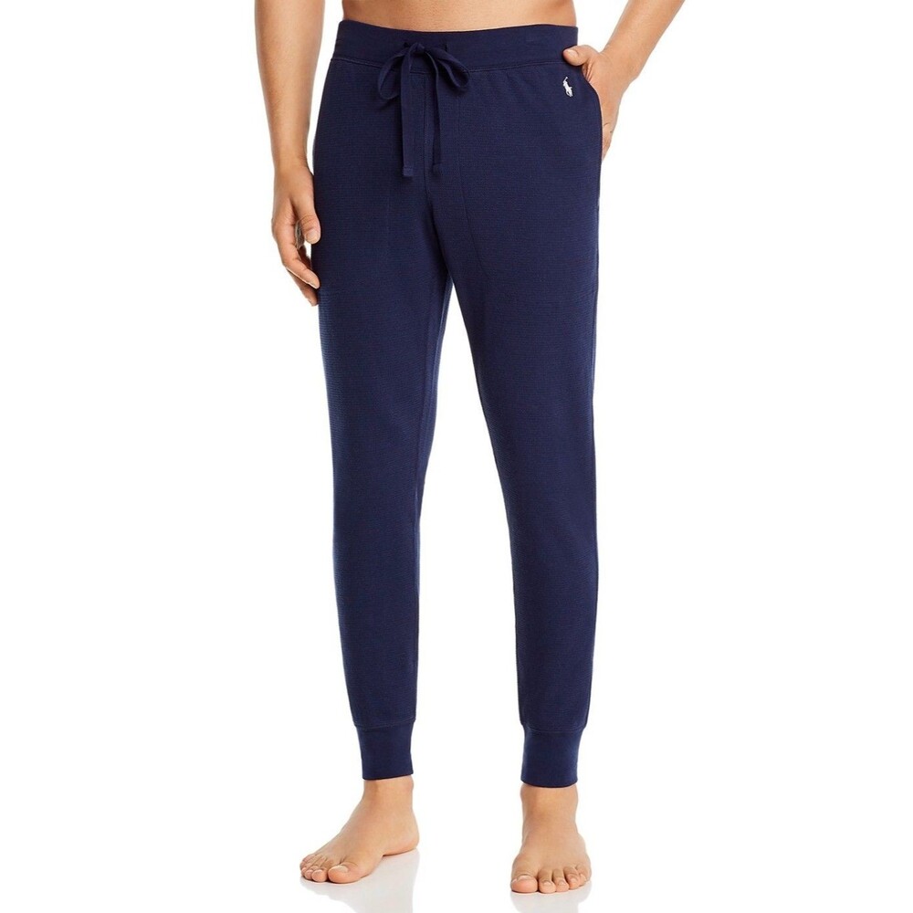 Polo Ralph Lauren Men's Sz M Joggers  Blue Waffle Knit white Pony Thermal Pants